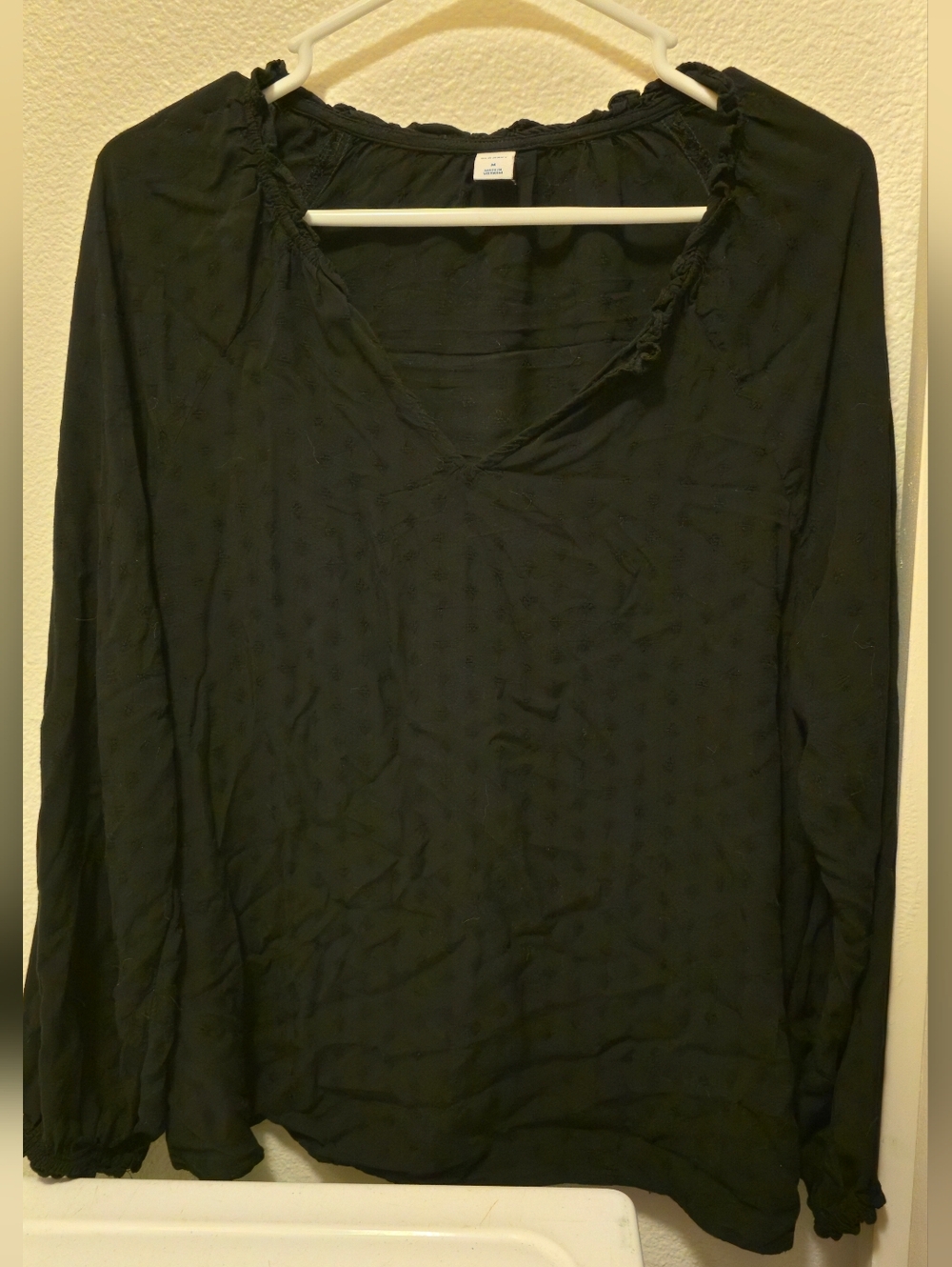 Boho Lightweight Wide Open Neck Top With Texture And Elesctic Wrists